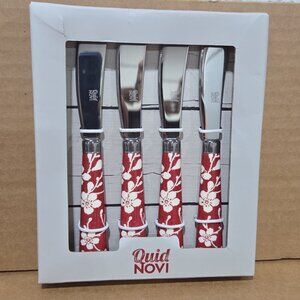 Butter Knife Set – 4pc Cheese Spreaders Red & White Flowers Handles Quid Novi